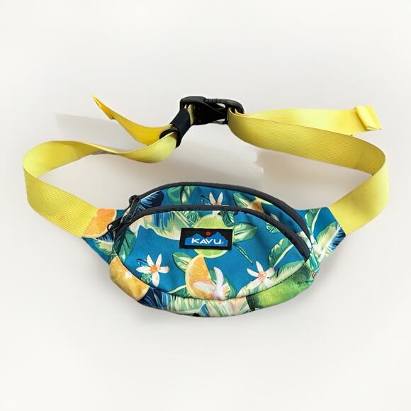 Kavu Womens SPECTATOR Waist Bag Fanny Pack Floral Blue Green Orange Yellow Belt - Picture 1 of 9